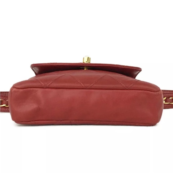 CHANEL Quilted Matelasse CC Logo Lambskin Waist Pouch Bum Bag Red Size 70 - Picture 6 of 11